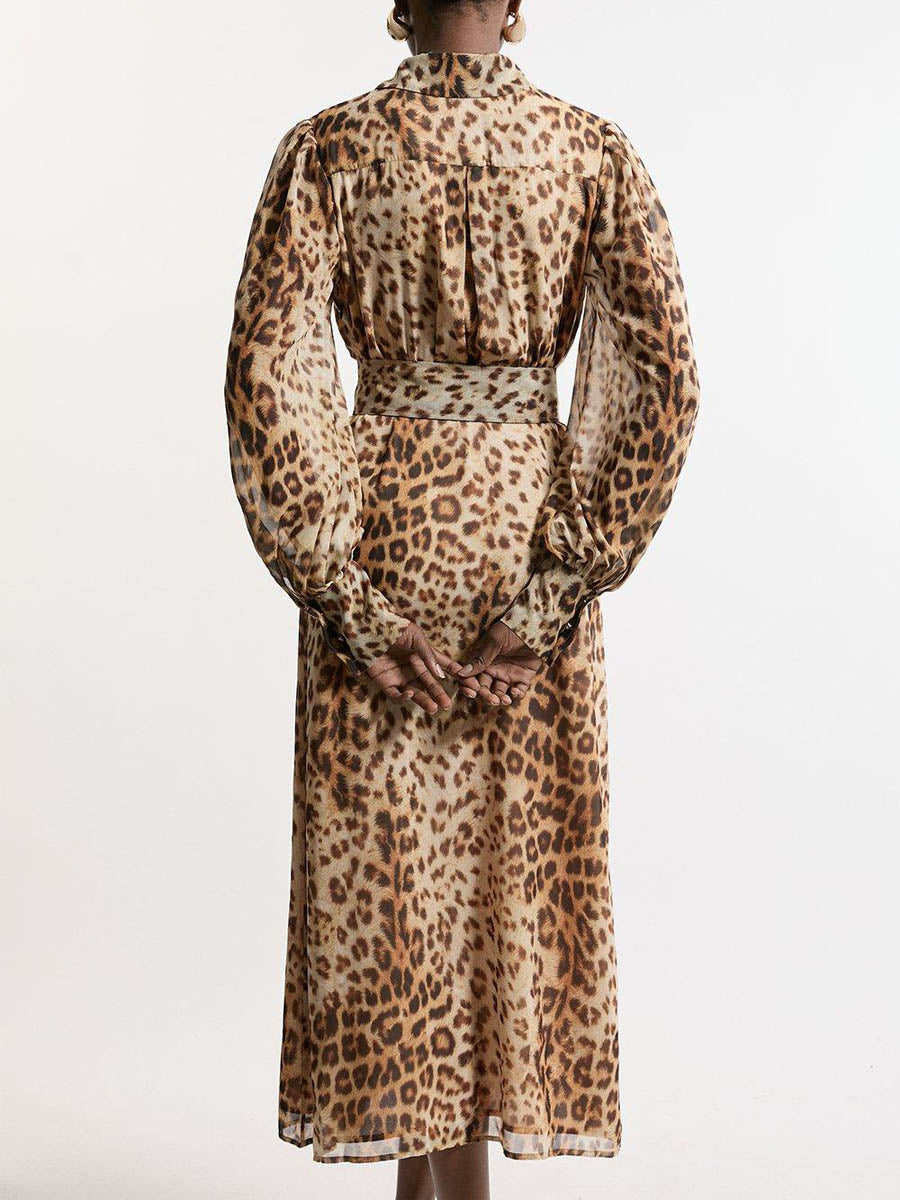 Belted Leopard Print Shirt Dress