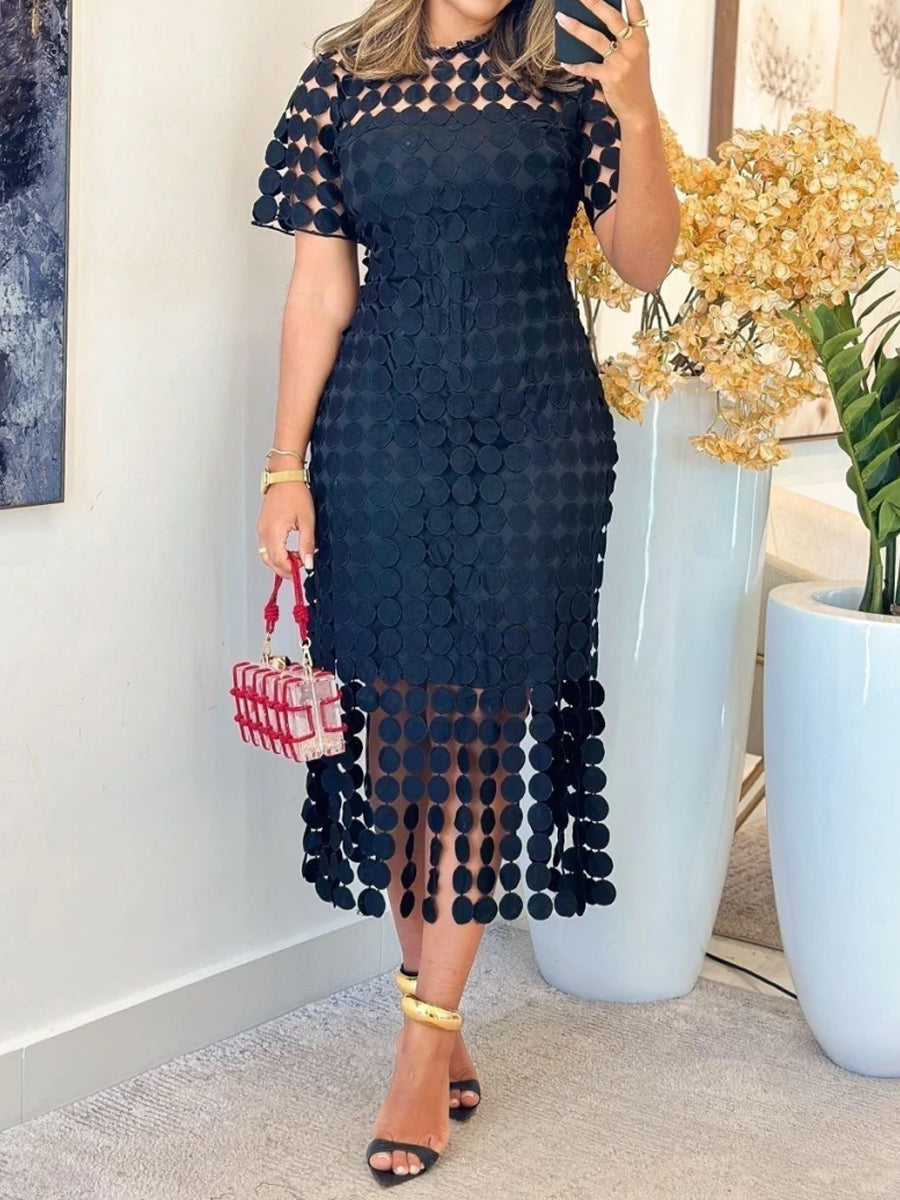 Hollowed Out Embroidery Short Sleeve Dress