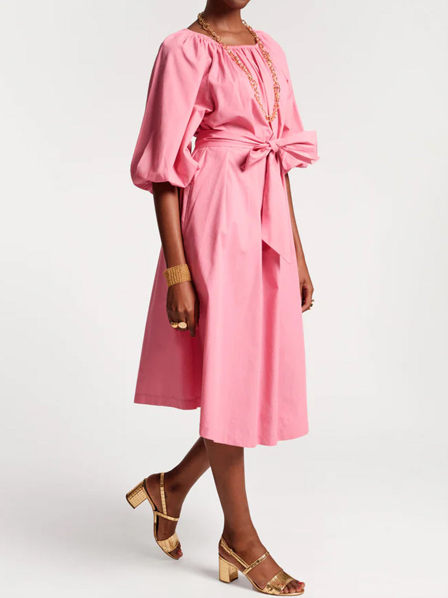 Off Shoulder Belted Loose Midi Dress