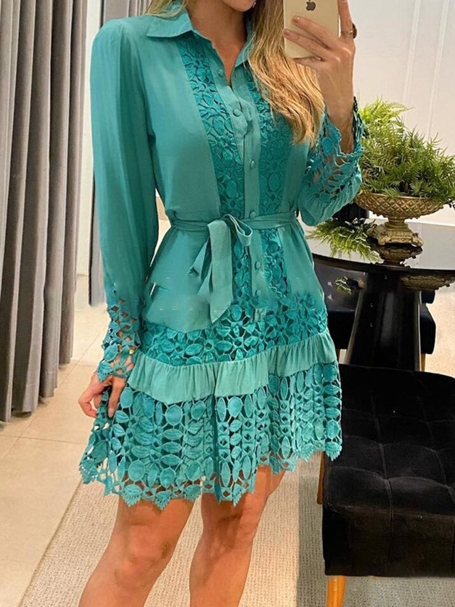 Lace See-through Lace Up Mini Dress