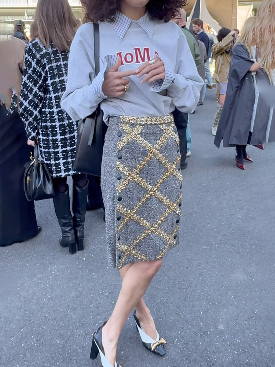 Fashion Sequined Plaid Skirt