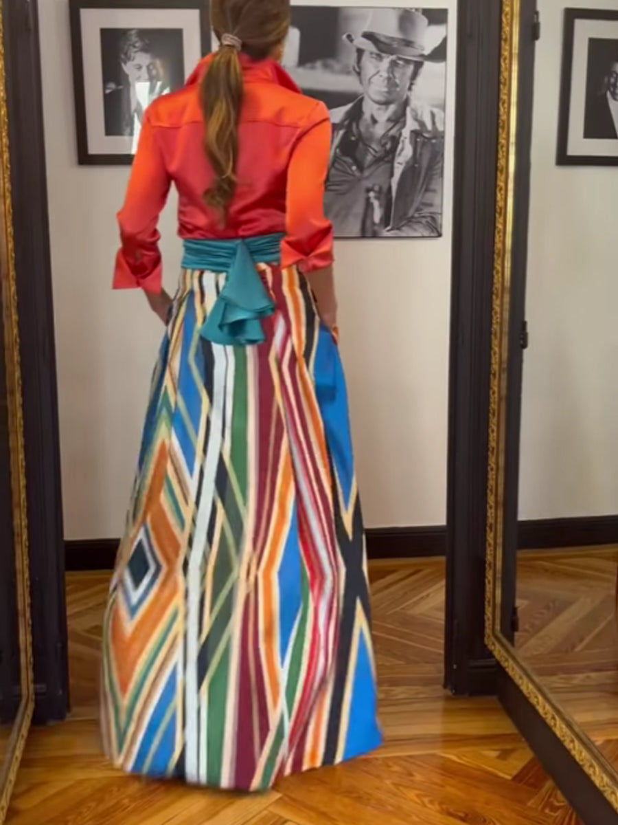 Elegant Multicolor Printed Two Pieces Dress