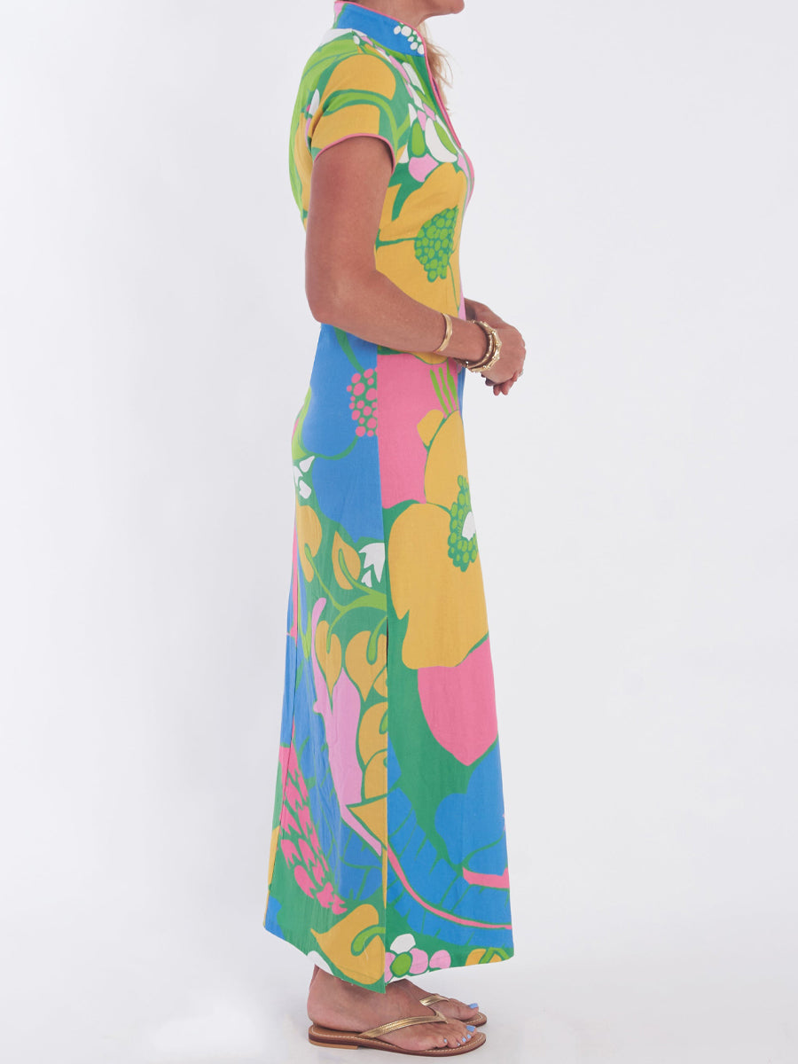 Printed Slit Hem V Neck Maxi Dress