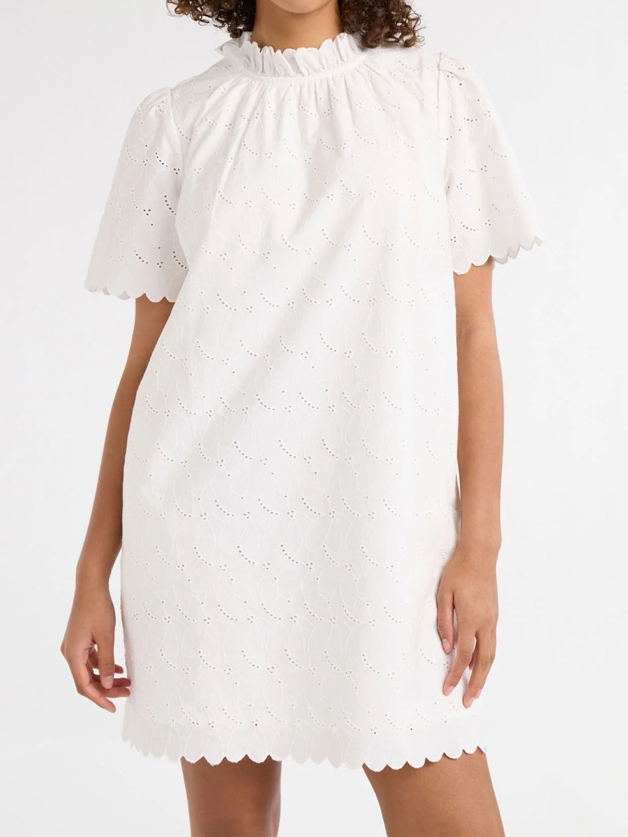 Ruffle Neck Eyelet Mini Dress