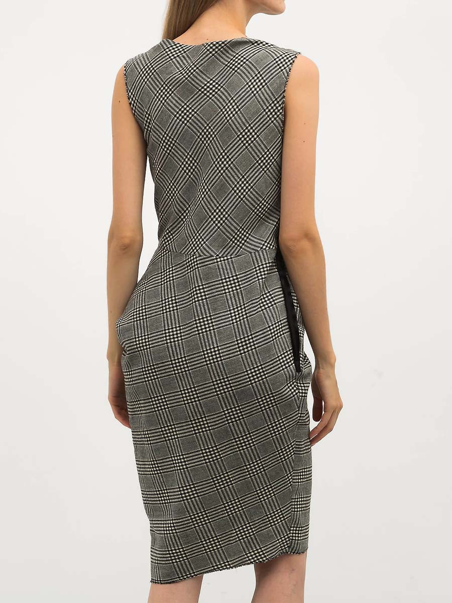 Plaid Print Knotted Midi Dress