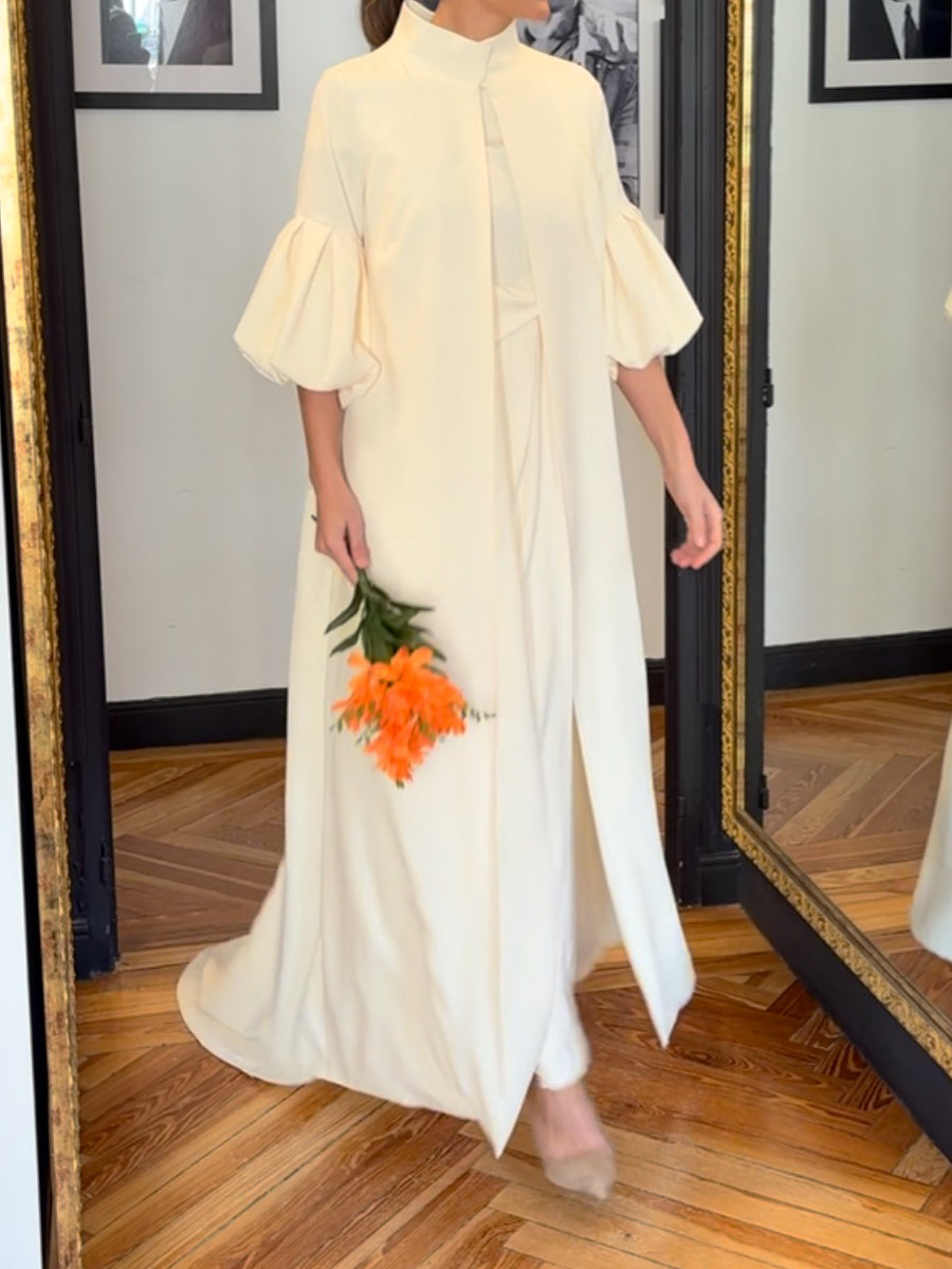 Elegant Puff Sleeve Long Coat