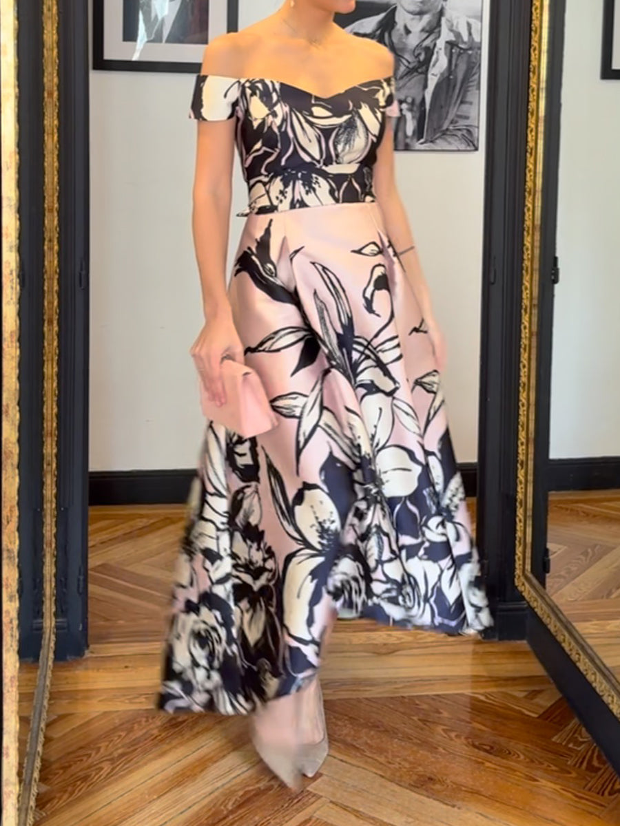 Off Shoulder Printed Party Dress