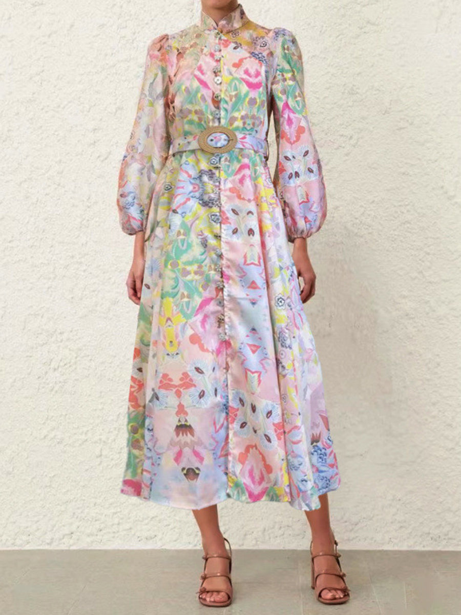 Single-breasted Pocket Stand-collar Dress