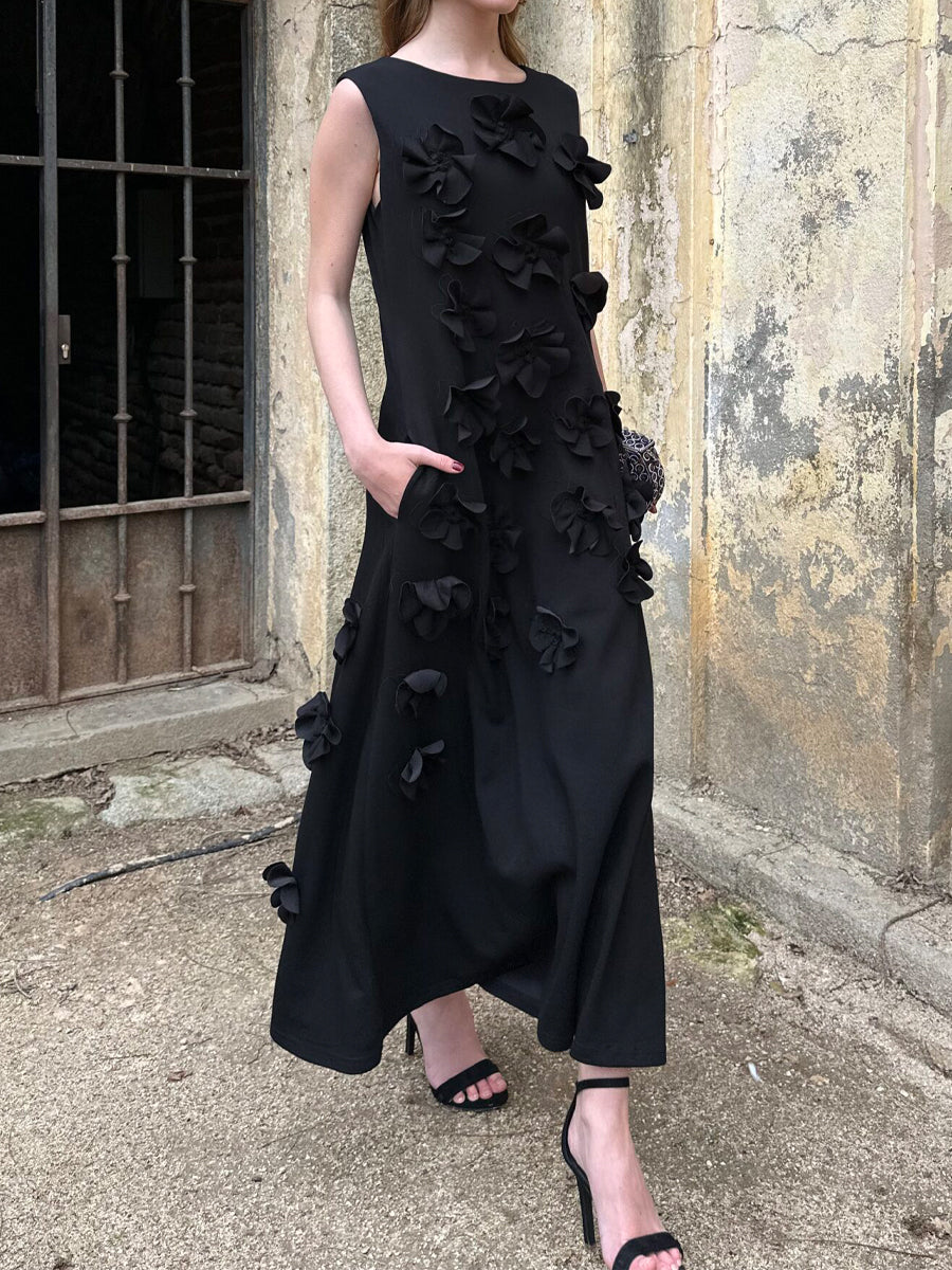 3D Flower Sleeveless Maxi Dress