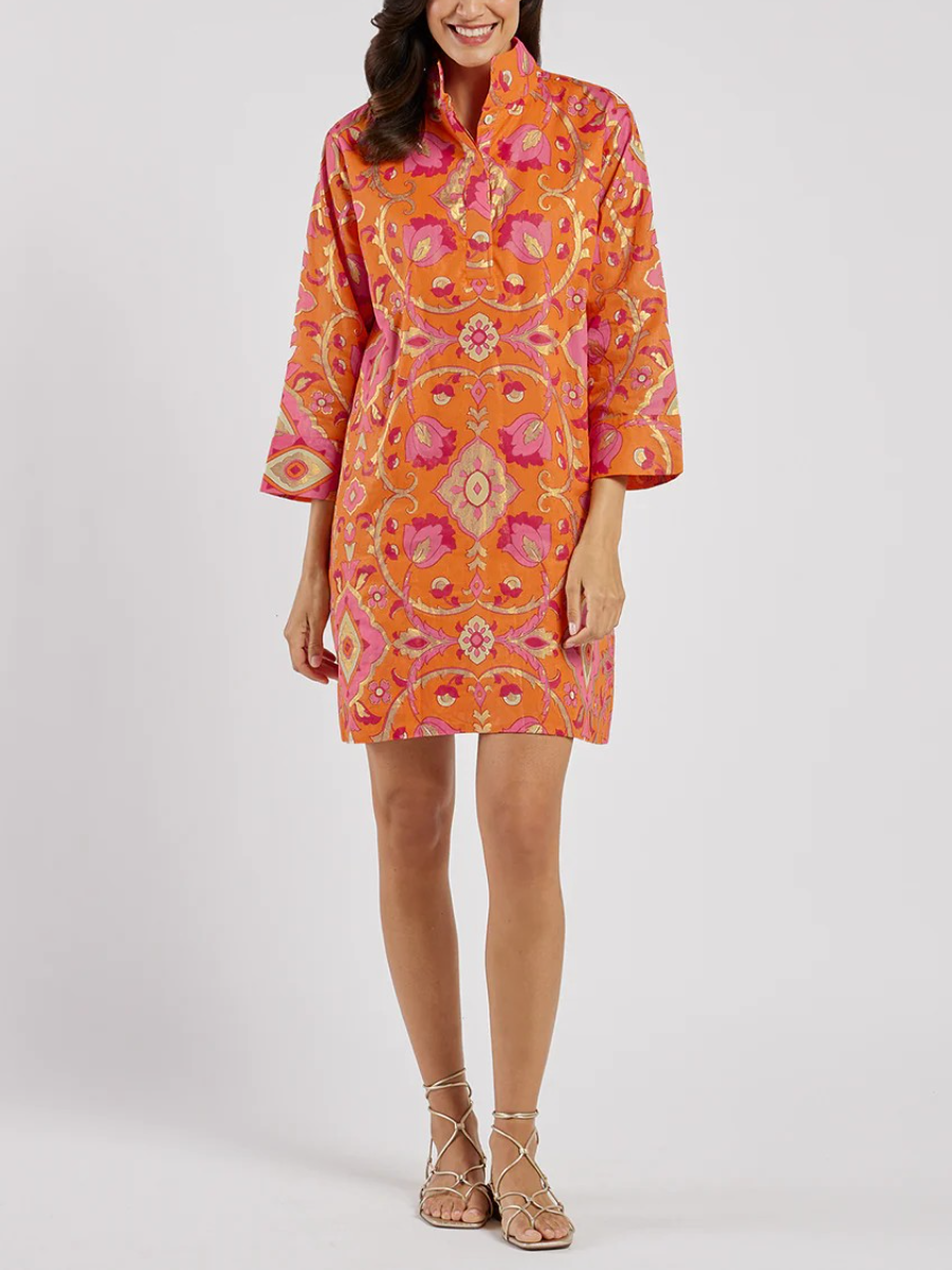 The Hot Orange Printed Mini Dress