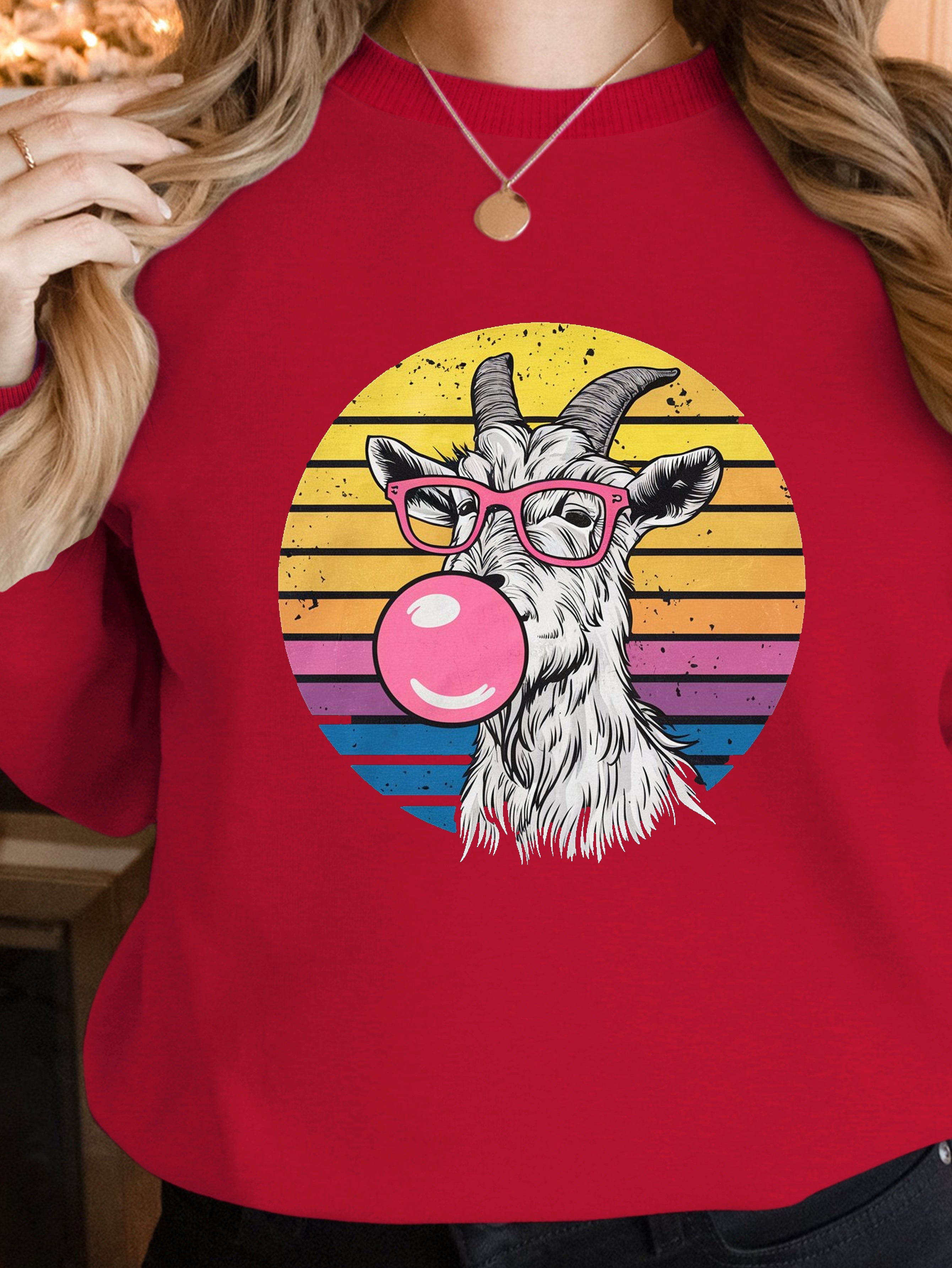 Goat wearing pink glasses women's sweatshirts
