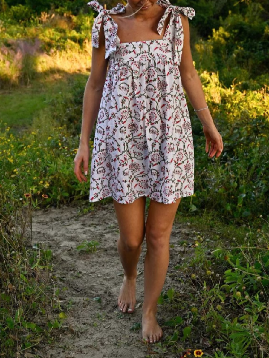 Adorable Printed Lace-Up Dress