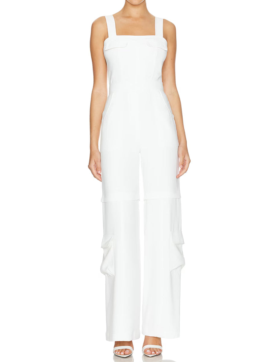 Solid Pockets Suspenders Jumpsuit