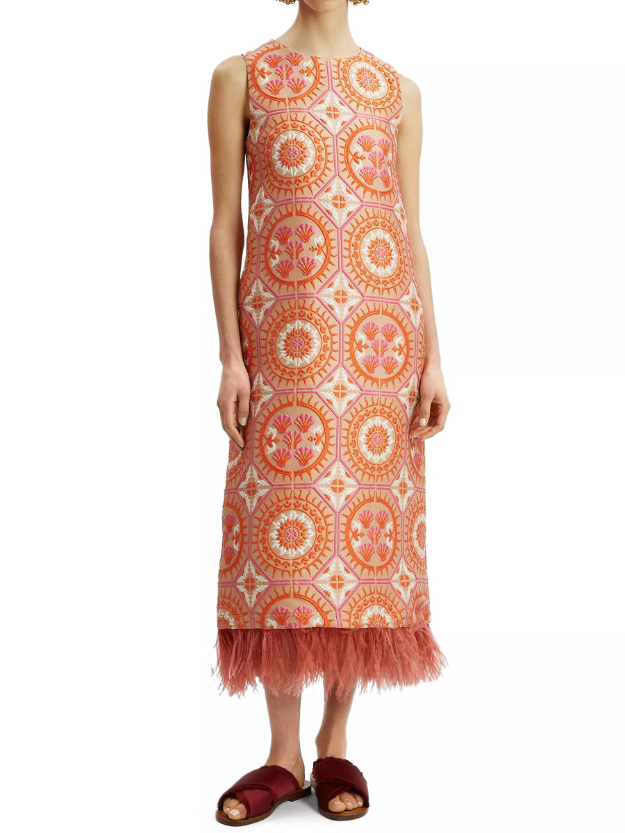 Feathers Sleeveless Printed Maxi Dress