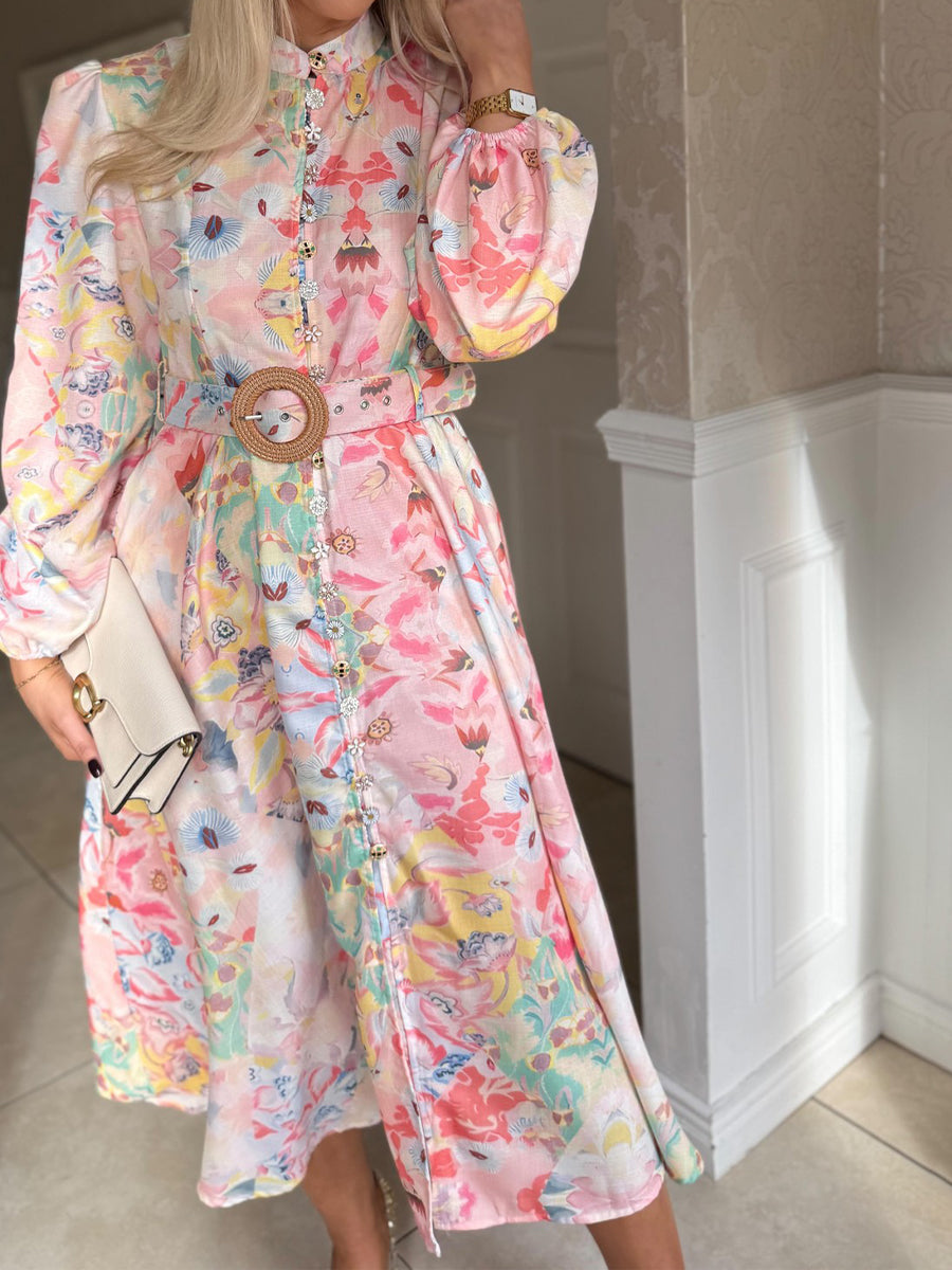 Single-breasted Pocket Stand-collar Dress