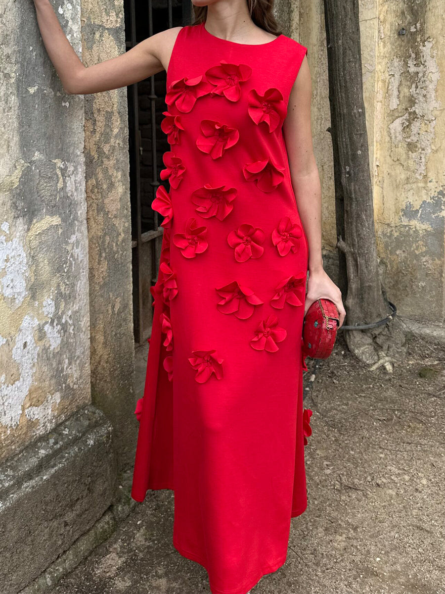 3D Flower Sleeveless Maxi Dress
