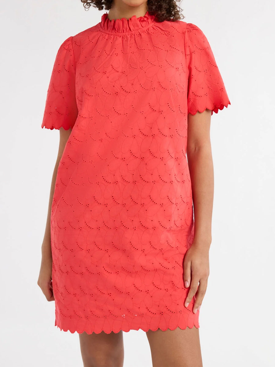 Ruffle Neck Eyelet Mini Dress