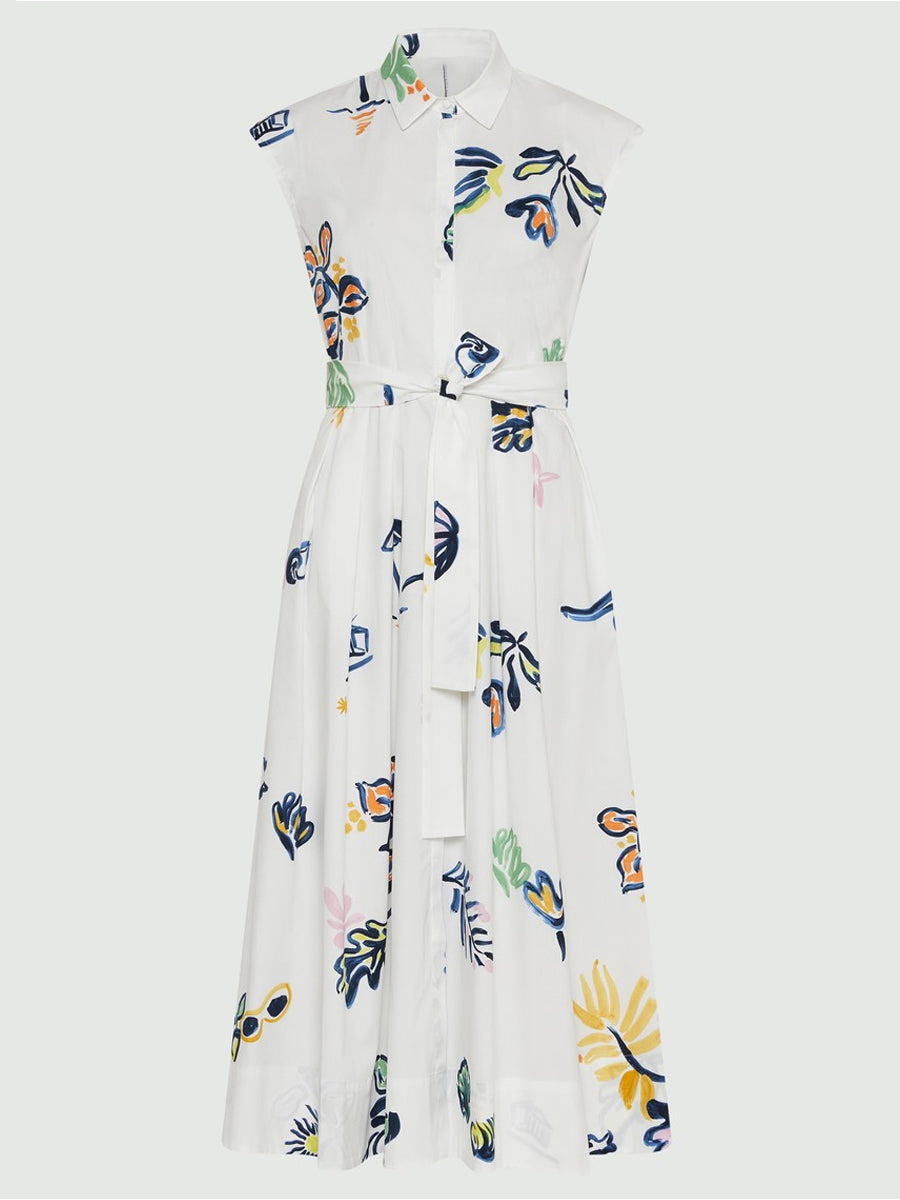 Sleeveless Printed Belted Shirtdress