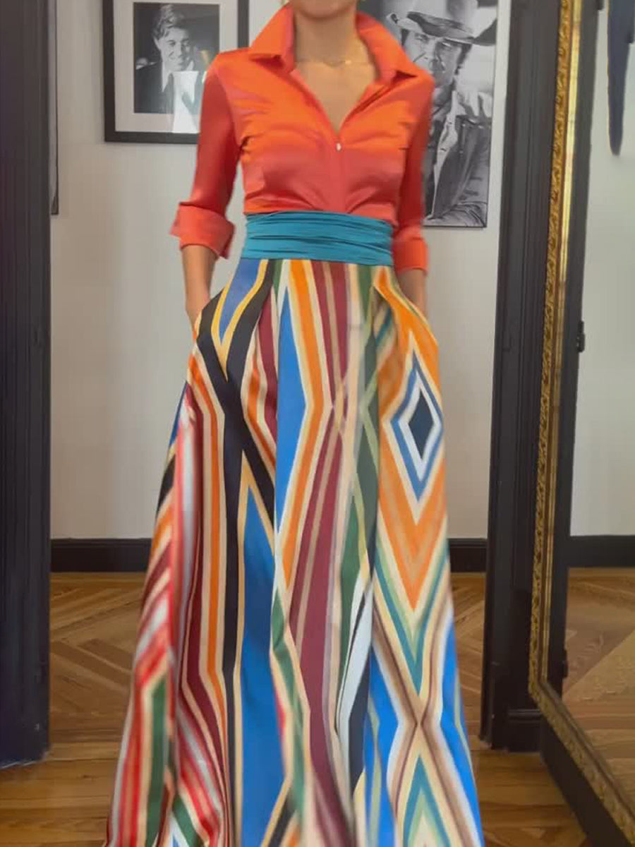 Elegant Multicolor Printed Two Pieces Dress