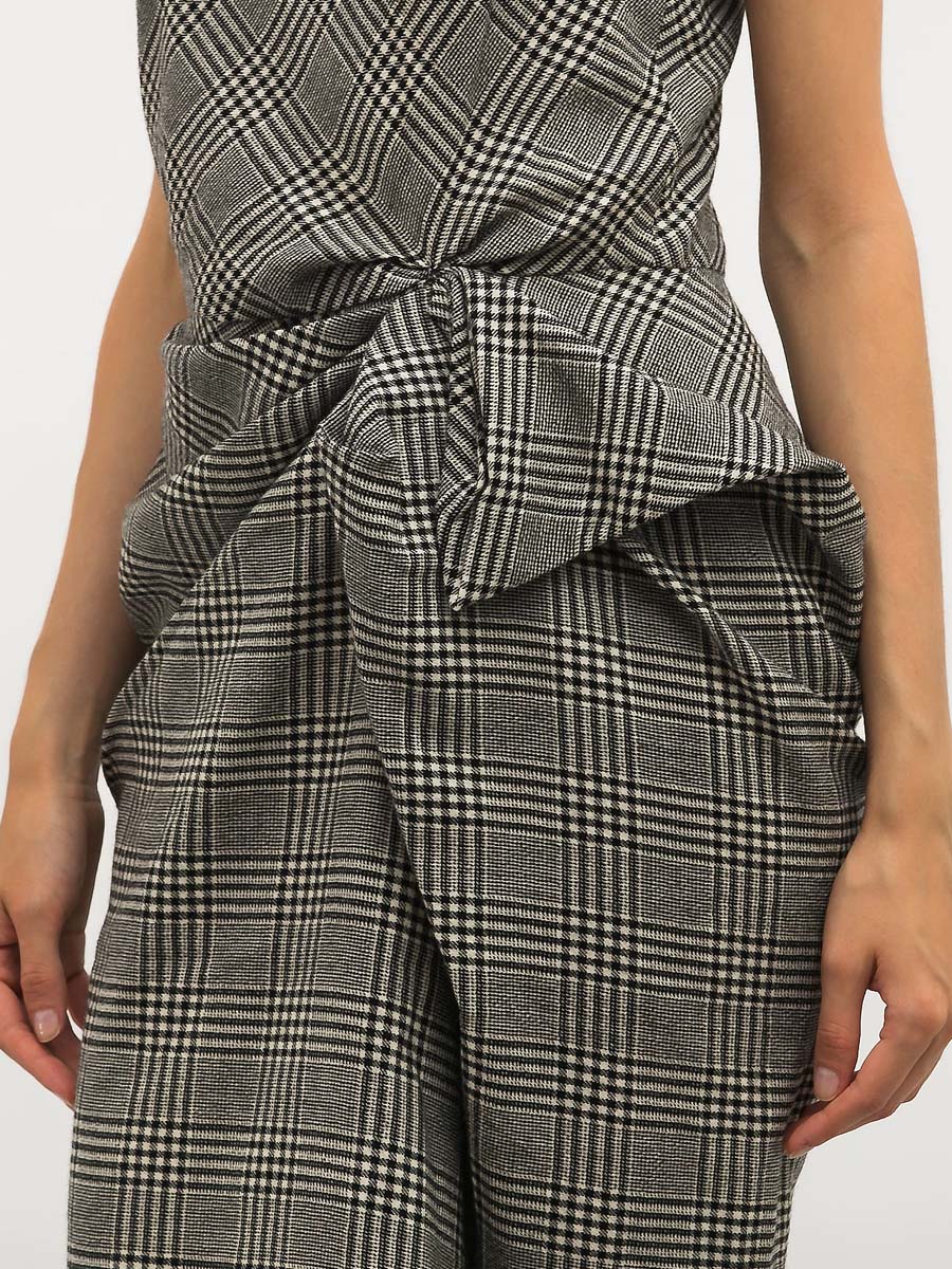 Plaid Print Knotted Midi Dress