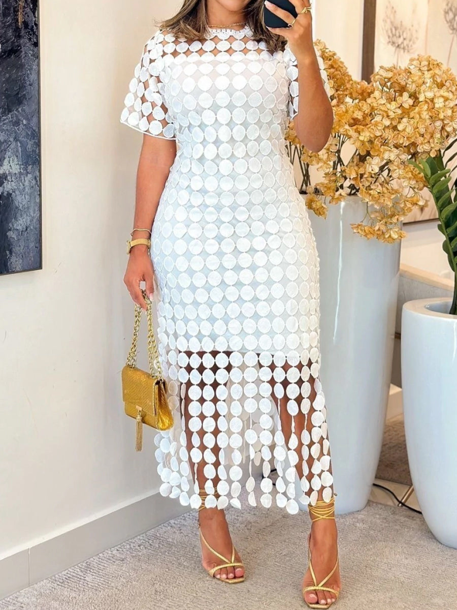 Hollowed Out Embroidery Short Sleeve Dress