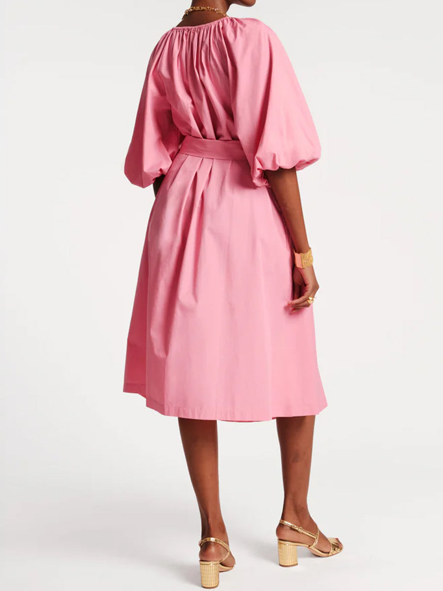 Off Shoulder Belted Loose Midi Dress