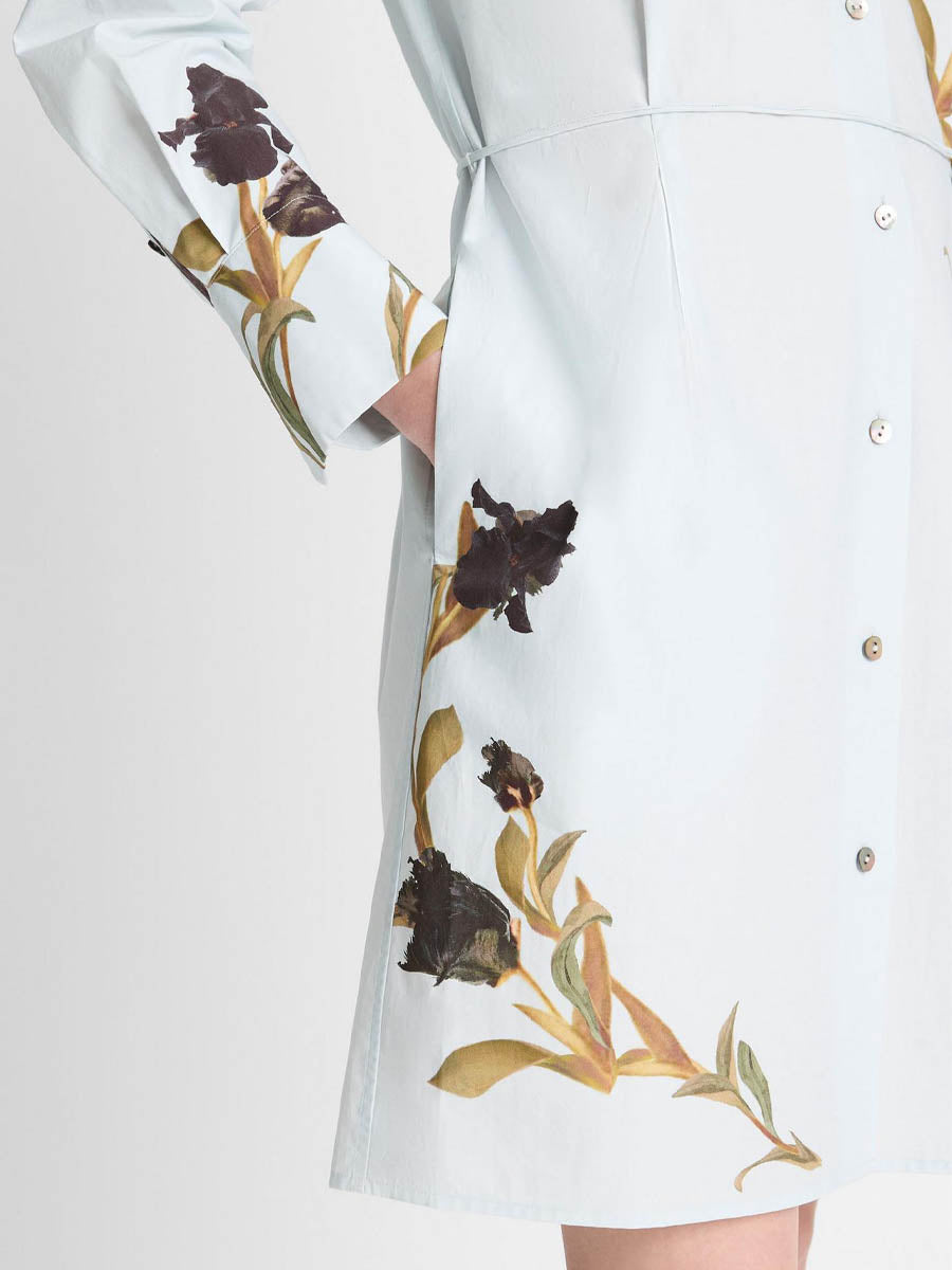 Printed Self-tie Belt Shirt Mini Dress