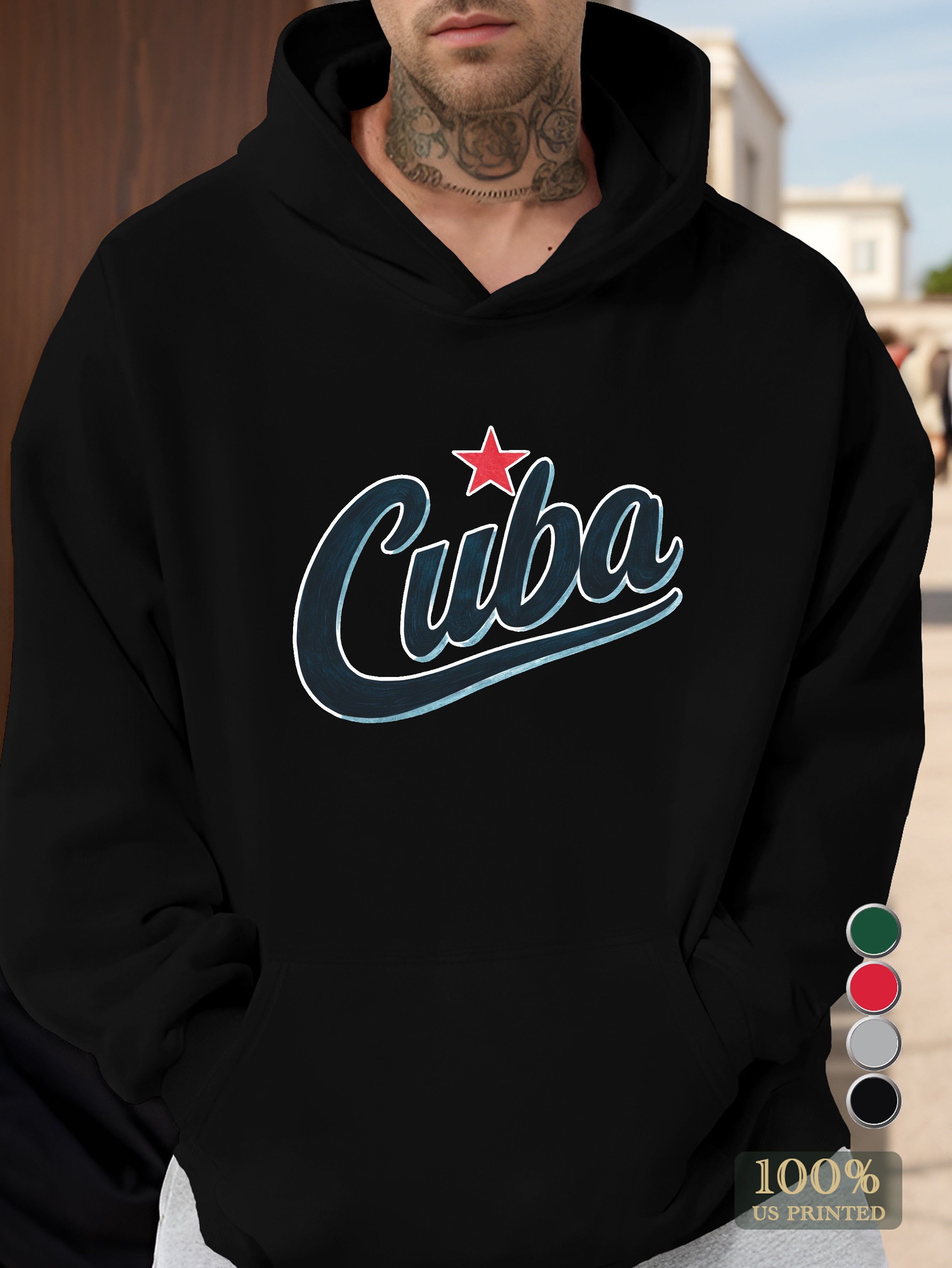 Cuba cursive design Men's hooded sweatshirt