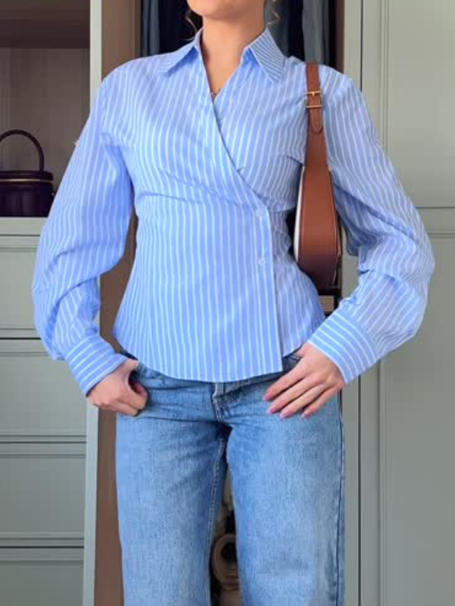 Wrap Shirt With Cocoon Sleeve In Stripe