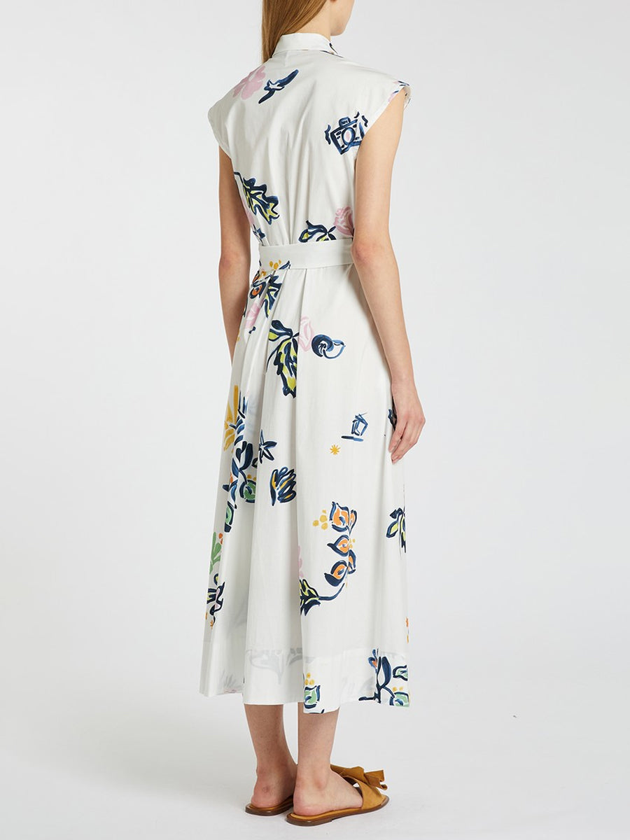 Sleeveless Printed Belted Shirtdress