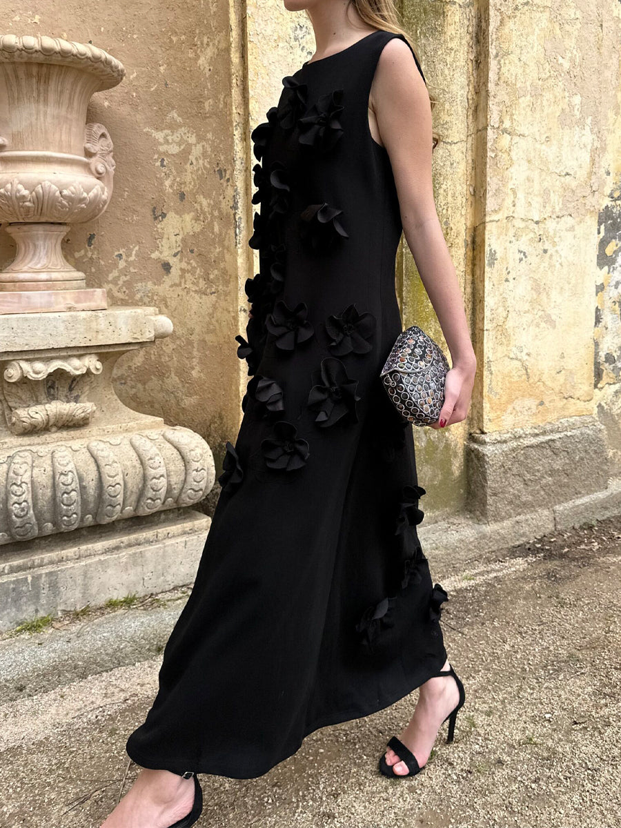 3D Flower Sleeveless Maxi Dress