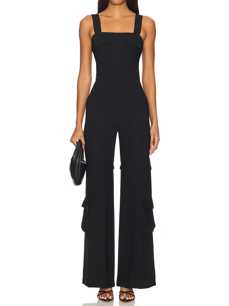 Solid Pockets Suspenders Jumpsuit