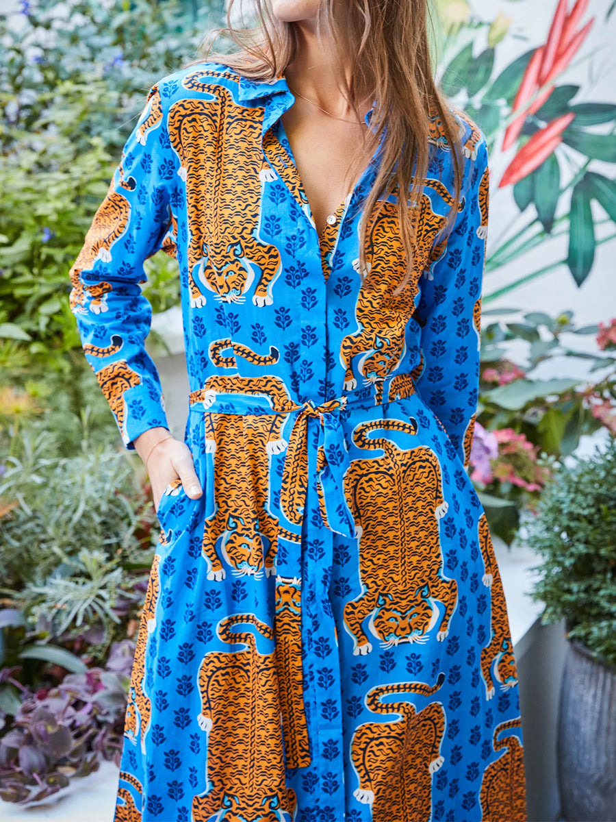 Printed Long Sleeve Belted Shirtdress