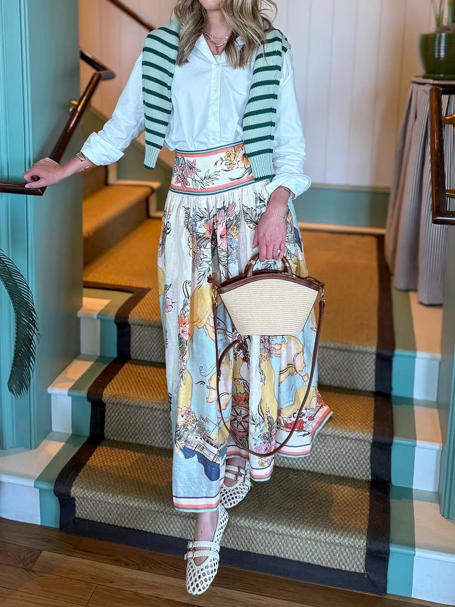 Elegant Casual Print High Waist Skirt