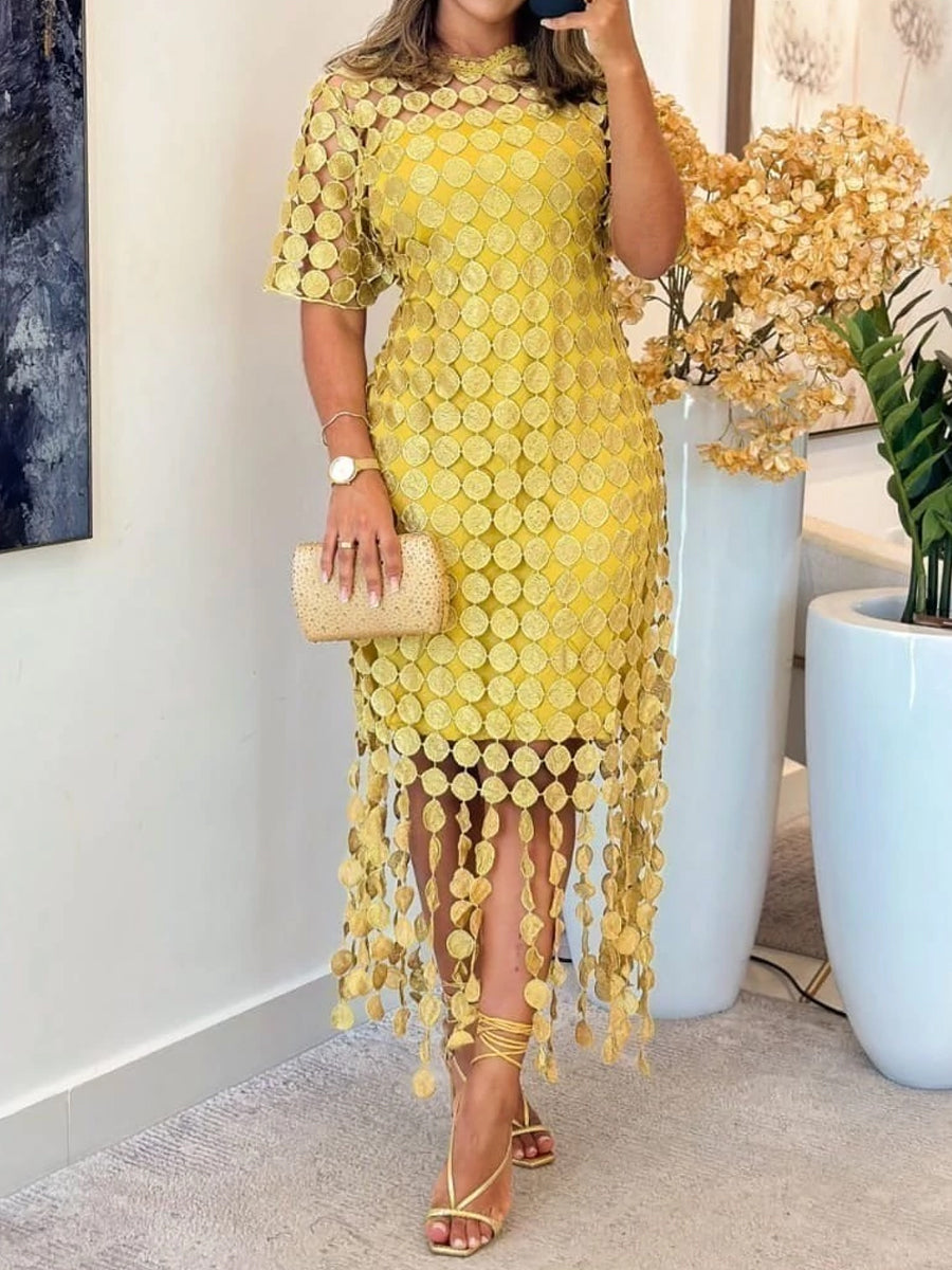 Hollowed Out Embroidery Short Sleeve Dress