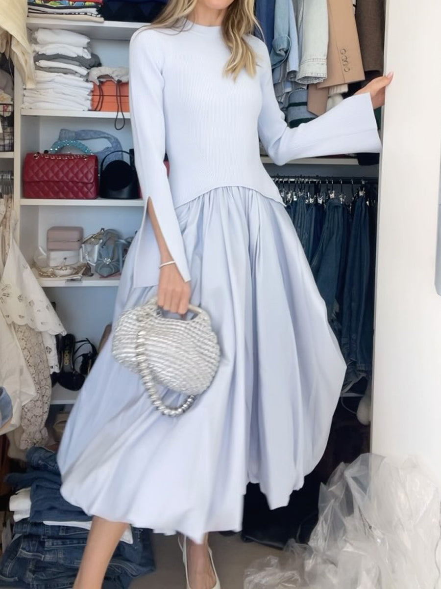 Patchwork Knit Midi Dress