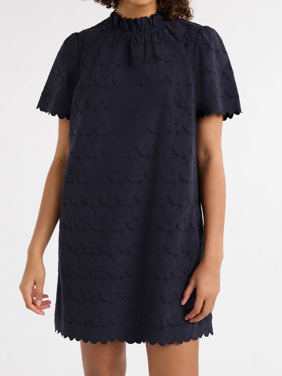 Ruffle Neck Eyelet Mini Dress