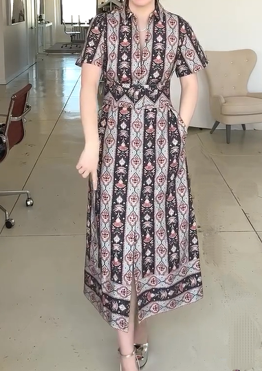 Chic Printed Shirt Dress With Pockets