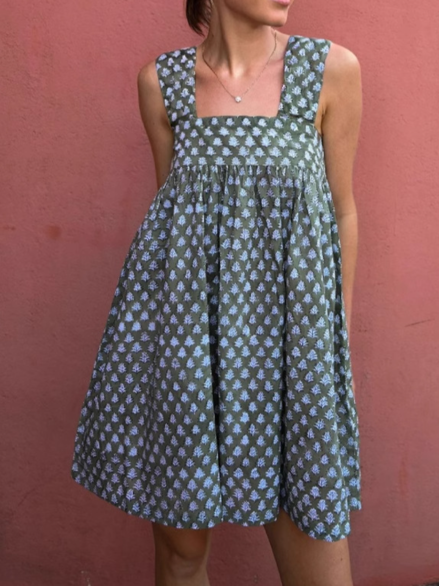 Adorable Printed Lace-Up Dress