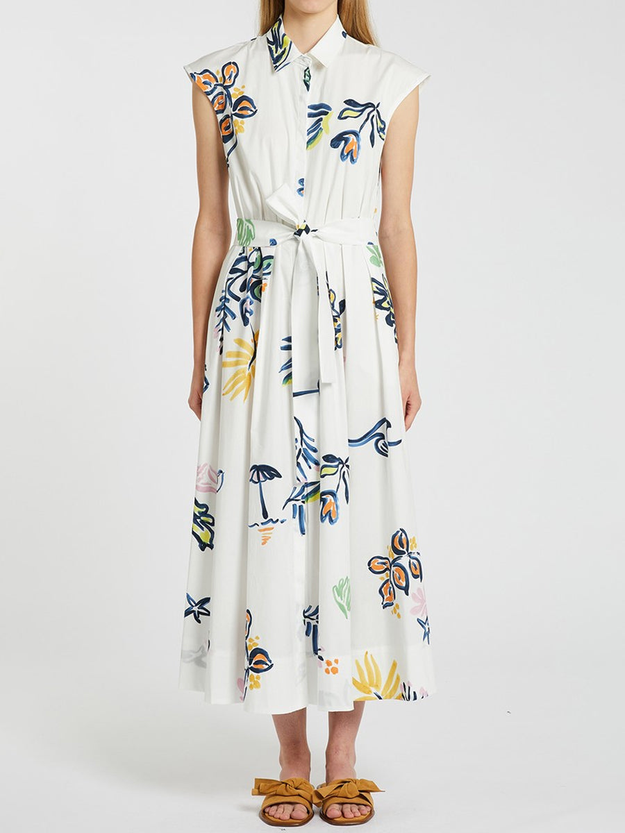 Sleeveless Printed Belted Shirtdress
