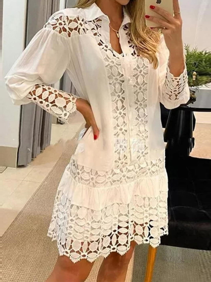 Lace See-through Lace Up Mini Dress