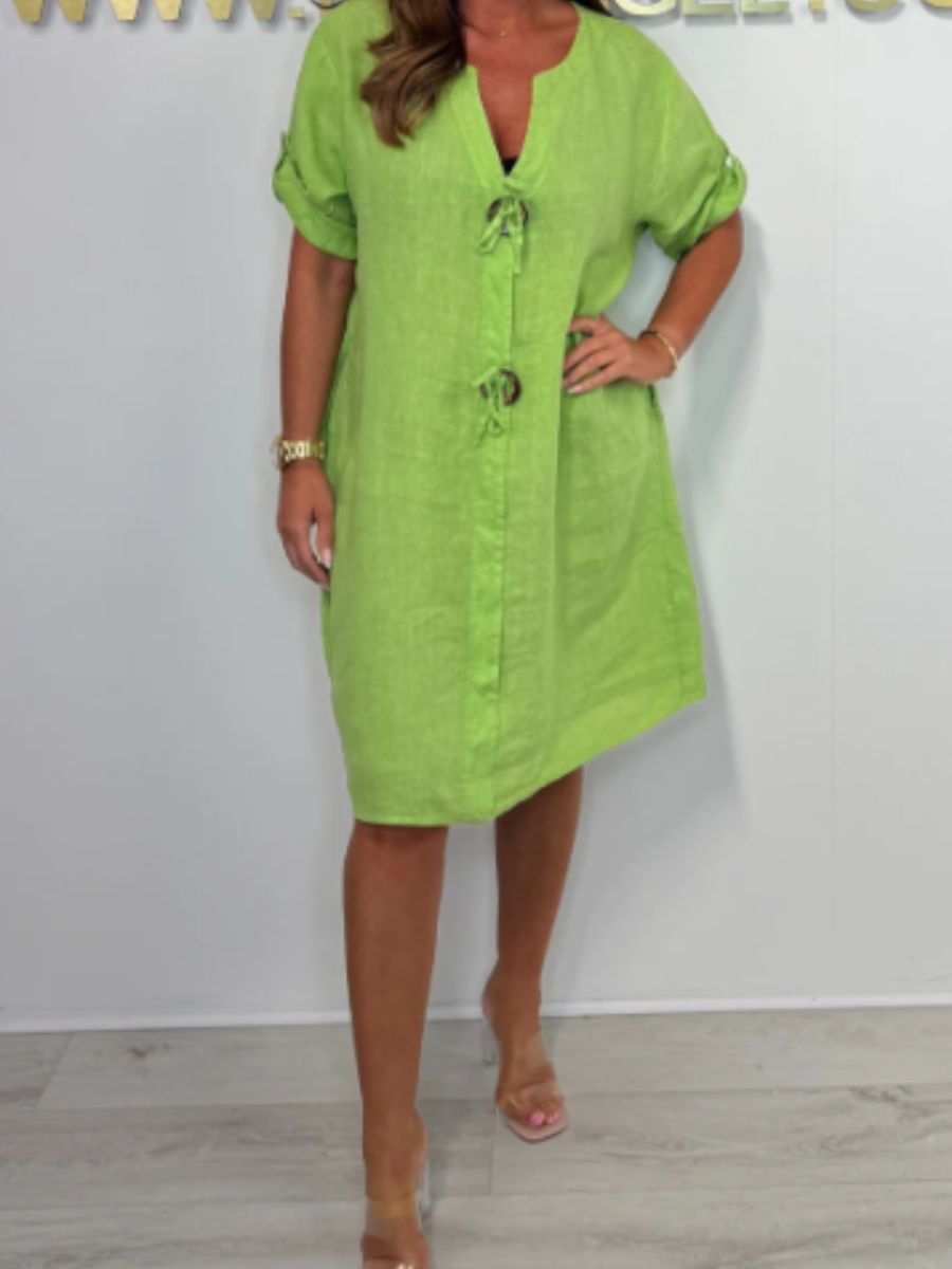 The Chic Comfy Linen Button Dress