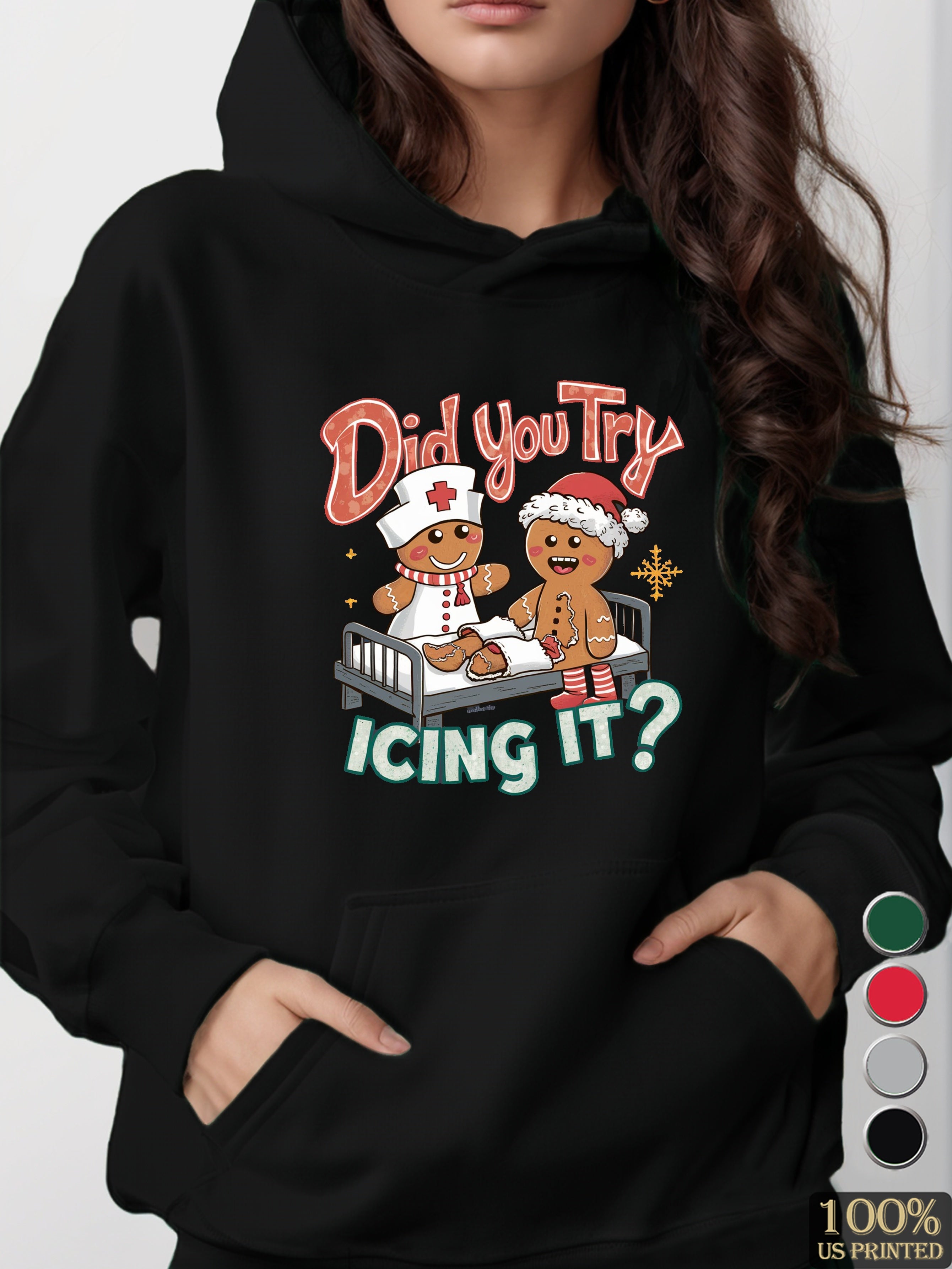 gingerbread nurse and patient women's hooded sweatshirt