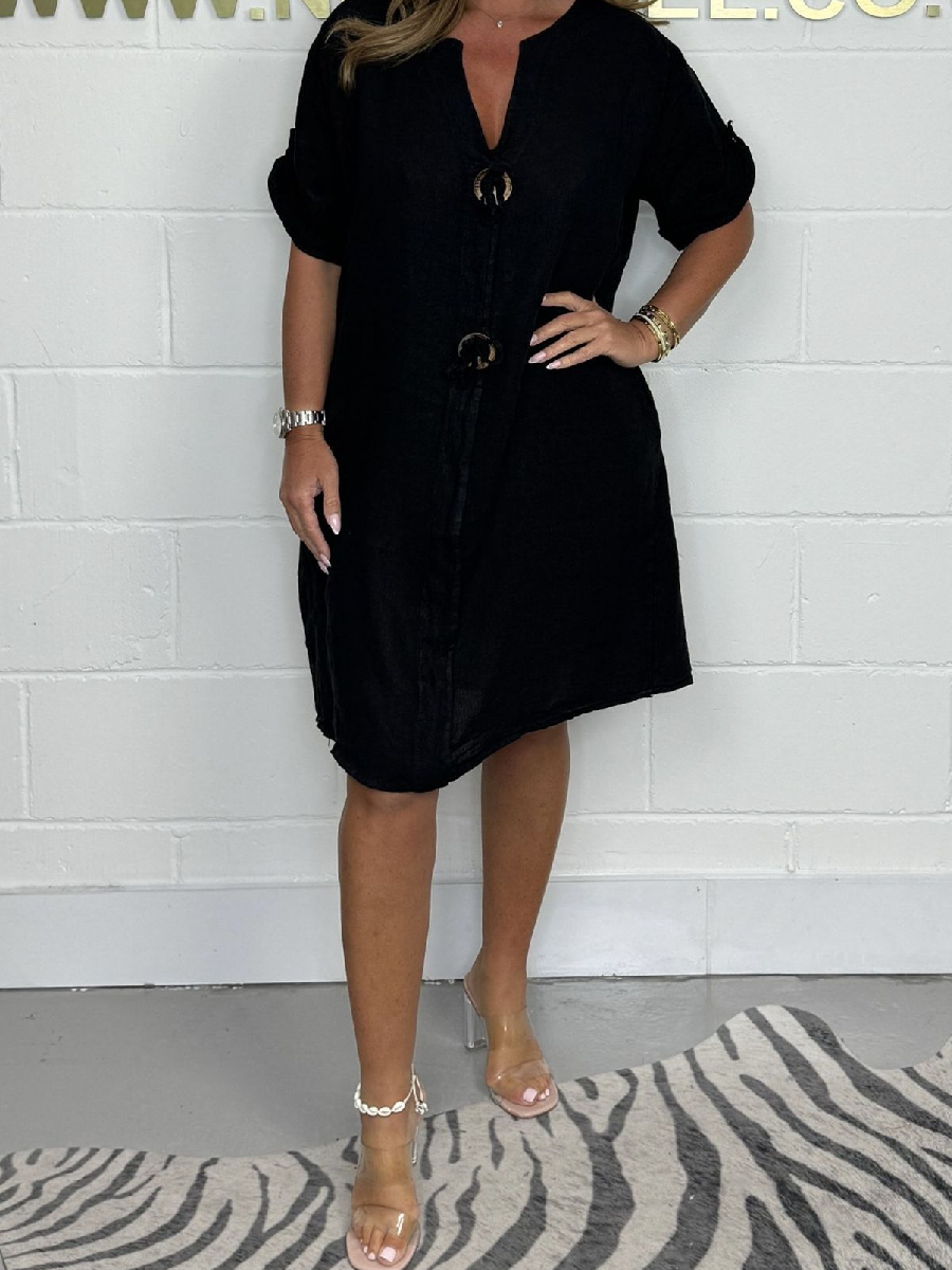 The Chic Comfy Linen Button Dress