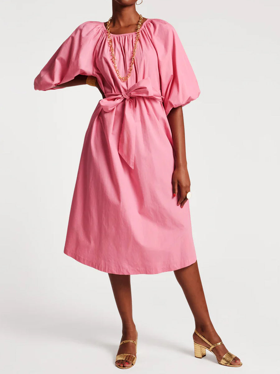 Off Shoulder Belted Loose Midi Dress