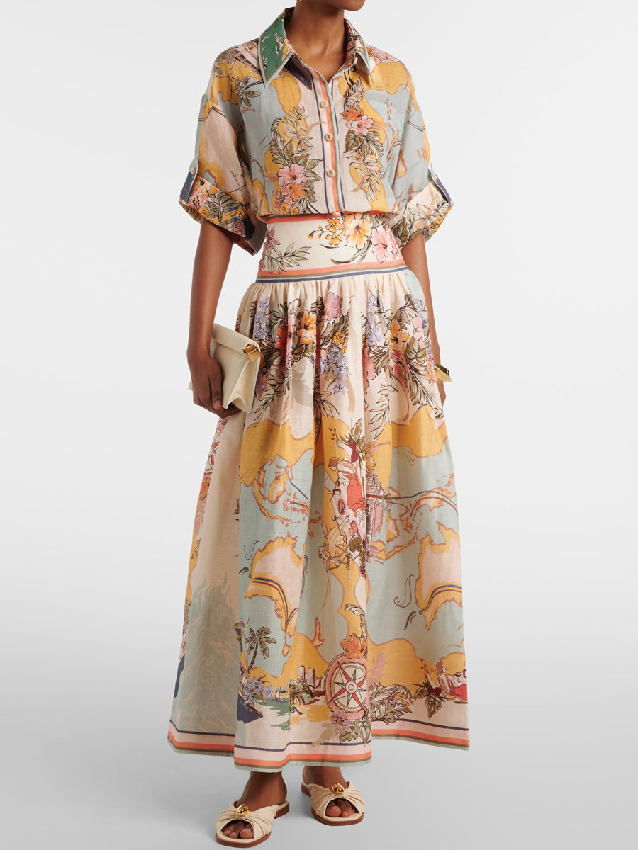 Elegant Casual Print High Waist Skirt