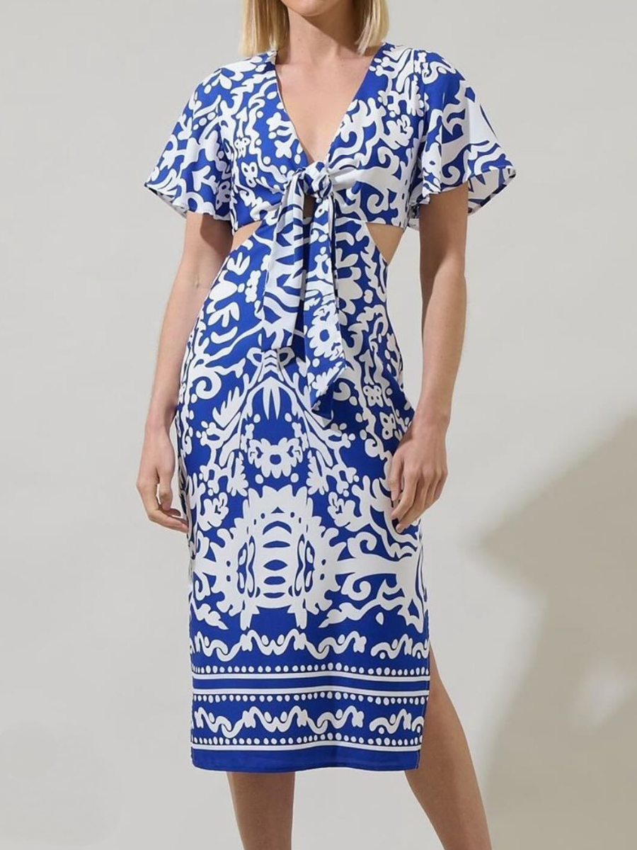 Bright Blue Printed Vacation Dress