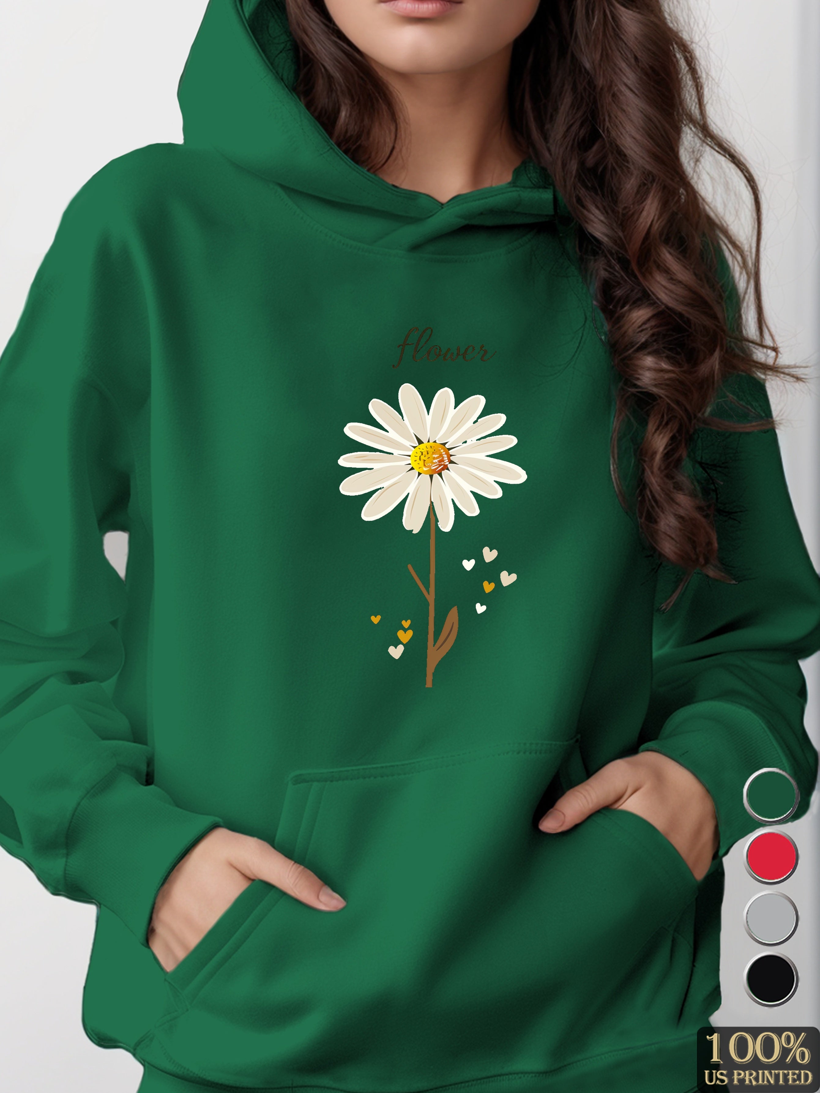 Daisy Flower with Hearts women's hooded sweatshirt