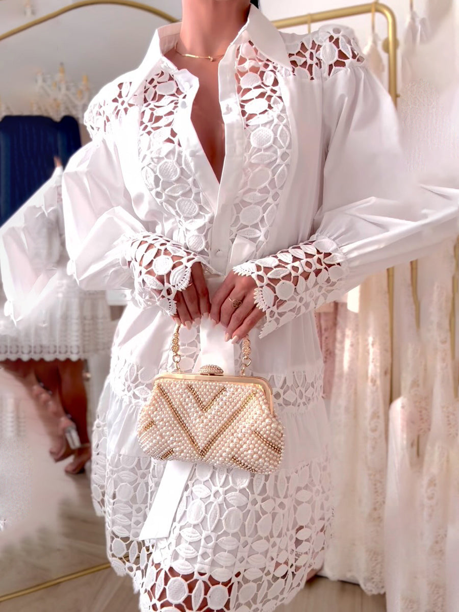 Lace See-through Lace Up Mini Dress