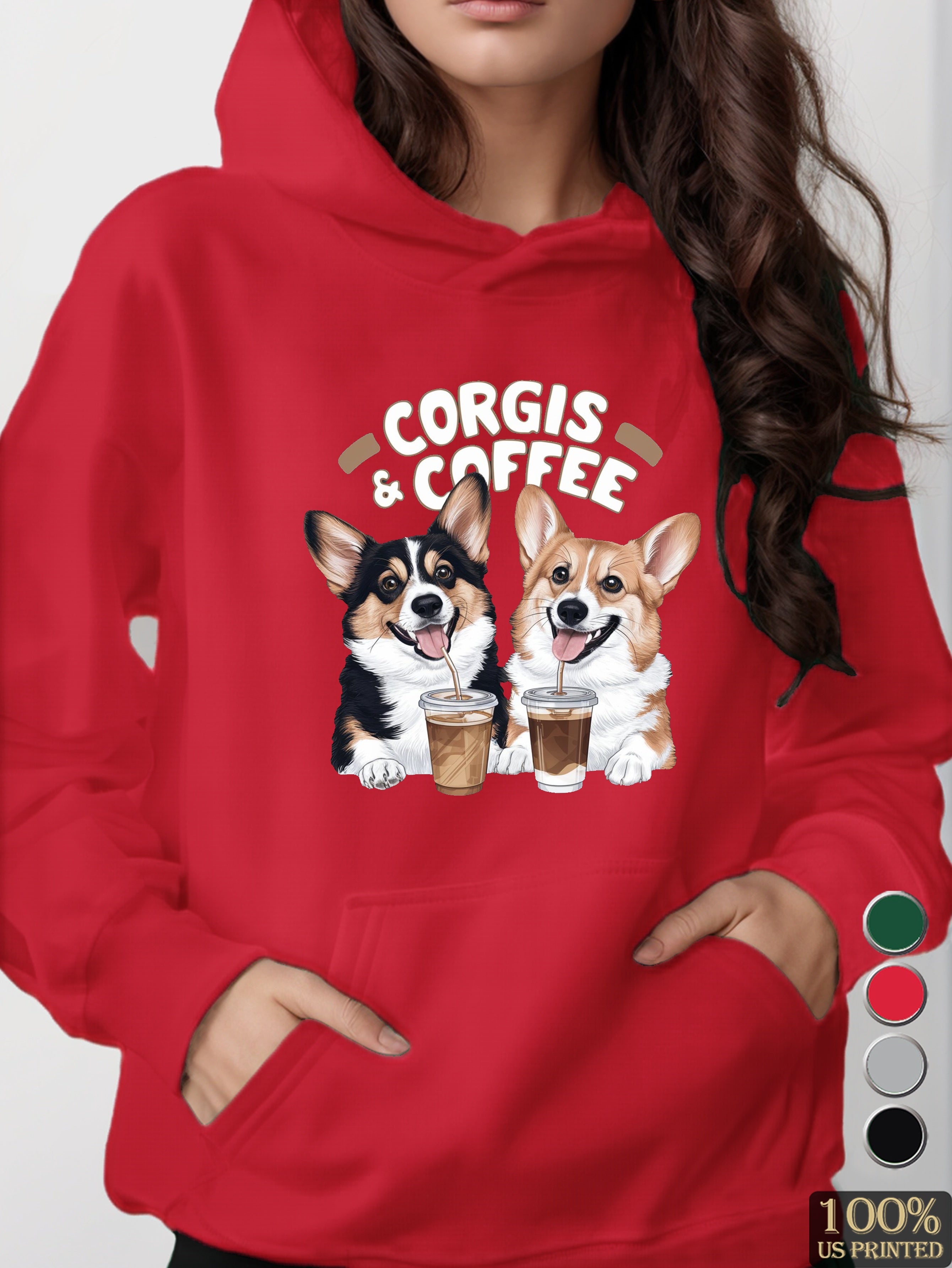 Corgis Coffee illustration women's hooded sweatshirt